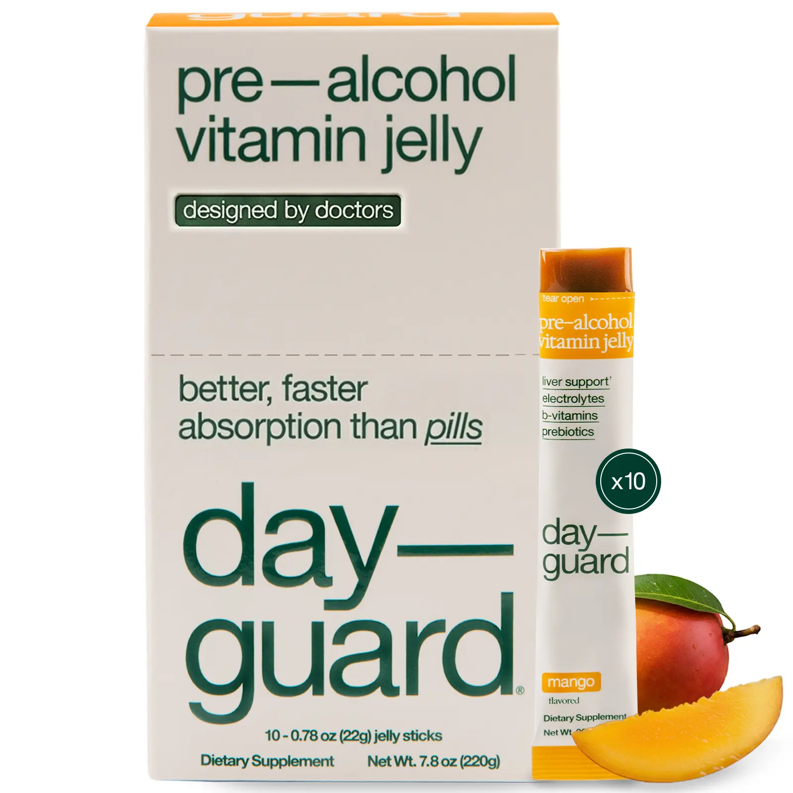 Day–Guard — Feel Better After Drinking, Wake Up Refreshed, Science-Backed, Doctor-Formulated Pre Drinking Jelly Gummies for Morning Recovery, Made in Korea, 10-Pack of 22g Sticks (Mango)