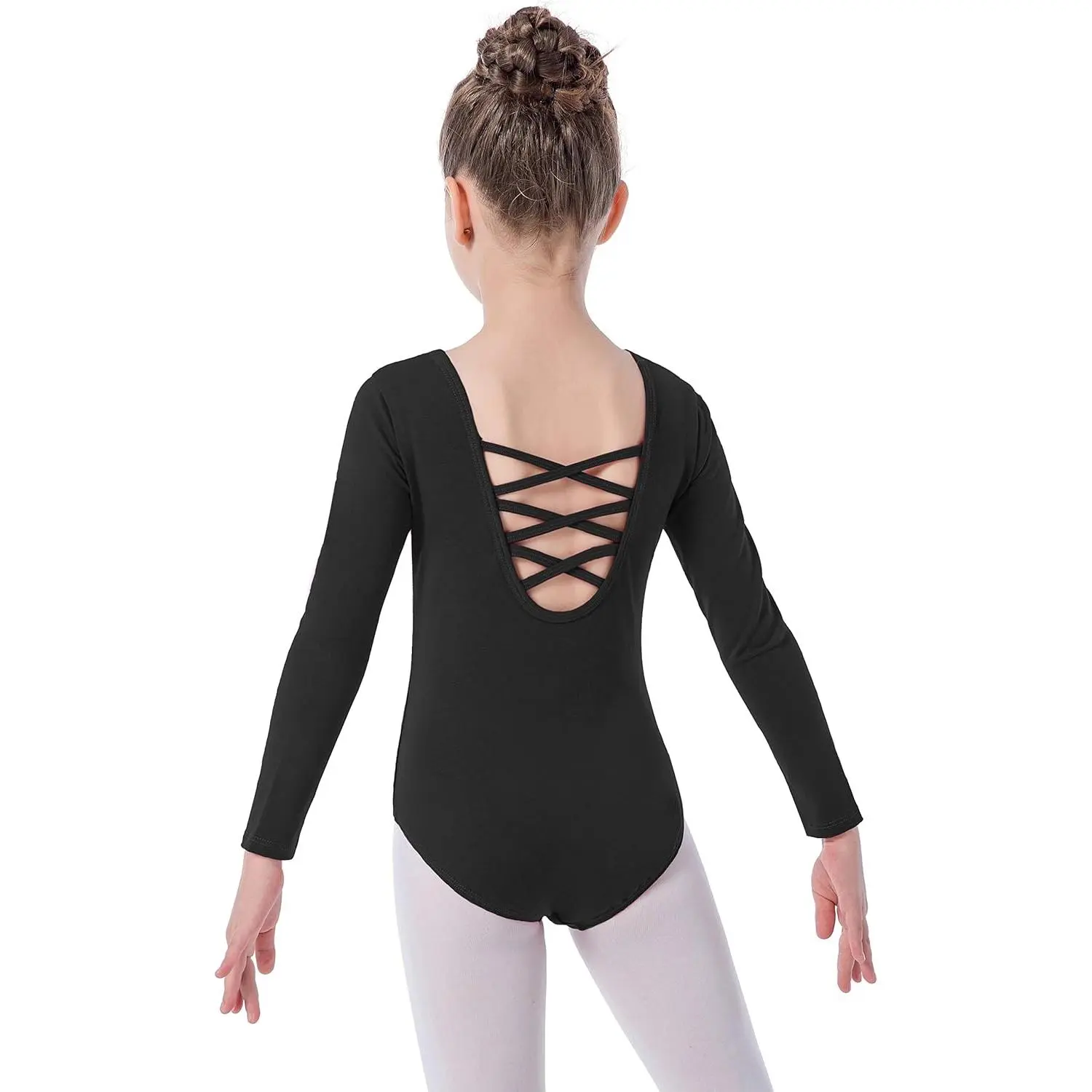 Girls' Cotton-Spandex Blend Long Sleeve Ballet Leotard F-CPA16 - 6-8 Years, Crisscross Back Unique Straps, Elastic Fit, Dance Class & Stage Wear, Cold Wash Compatible, Hand Dry, Do Not Bleach