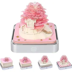 025 Calendar sakura tree - 3D Timepiece with Weekly Planner, Sticky Notes, & Pen Holder