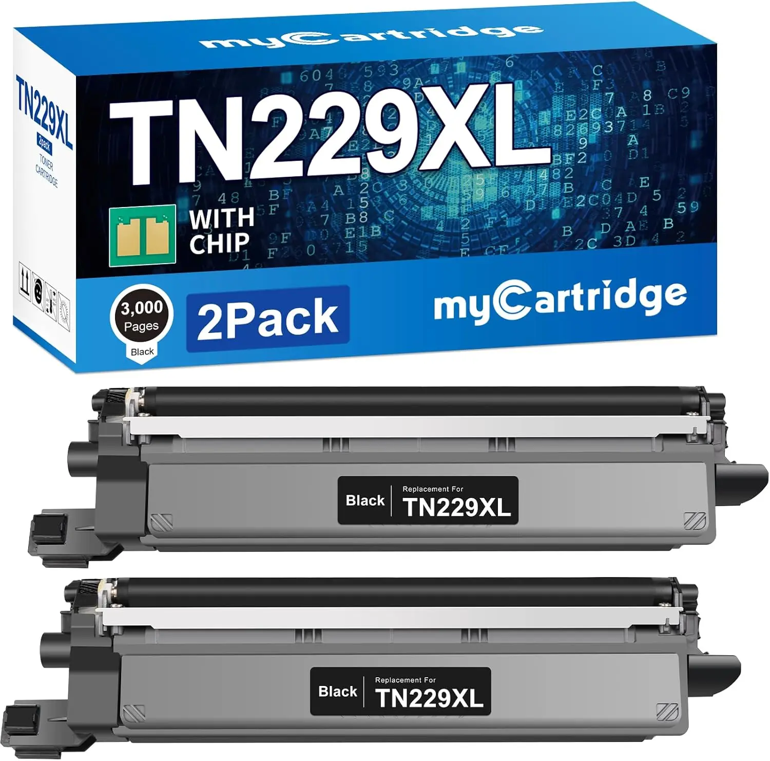 myCartridge High-Yield TN229XL Black Toner Cartridges with Smart Chips, 2-Pack for Brother HL-L3280CDW, MFC-L3780CDW, Smart Chip