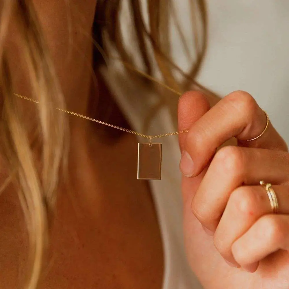 Veronica-Rectangle Shaped Pendant Gold Plated Necklace