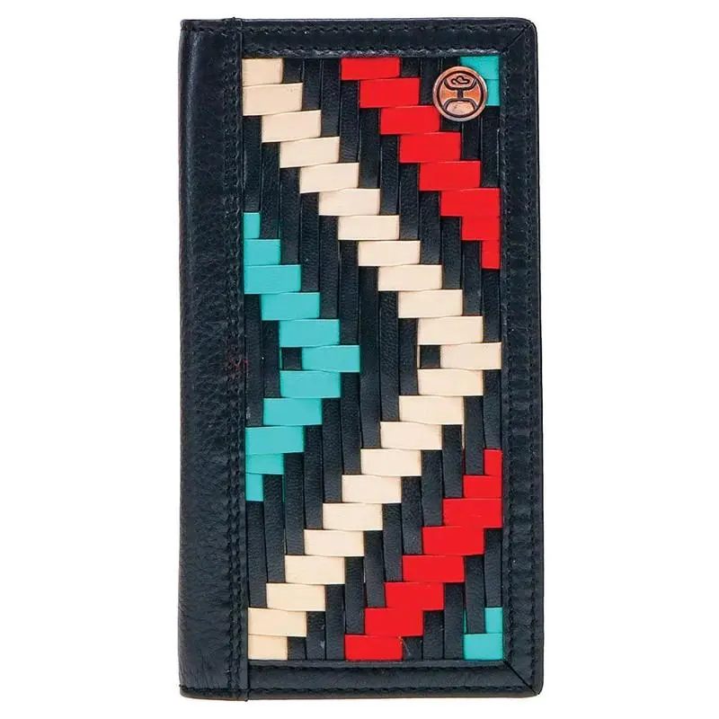 Hooey Unisex "BLACK HAWK" Handwoven Leather Black/Red Aztec Print Rodeo Wallet Money Clip