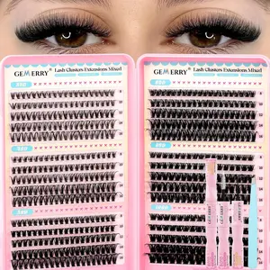 GEMERRY Lash Clusters Kit 565Pcs Eyelash Extensions Kit Individual Lashes D Curl Fluffy Wispy False Eyelashes with Lash Bond and Seal and Tweezers(30D+40D+50D+60D+80D+100D, 8-16mm)