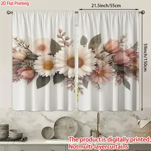 2 pieces, 2D flat printing, polyester materialFlower DecorationPatterned print, light-filtering curtains, Window Curtain, suitable for decorating bedrooms, living rooms, and other settings; features a rod pocket design for easy rod installation.