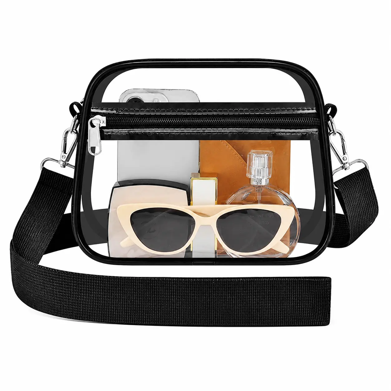 Zipper Clear Transparent Messenger Satchel, for Stadium Entry, Sports Matches & Outdoor Travel, Women Waterproof Crossbody Bag, Neat Storage Casual Daily Work Handbag