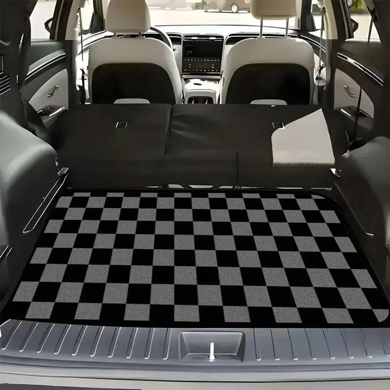 Heavy-duty trunk mat - universal, black and grey checkered pattern - suitable for most cars, SUVs, trucks - integrated interior protection and outdoor mat - durable stylish vehicle accessory, perfect car protection product, multipurpose mat