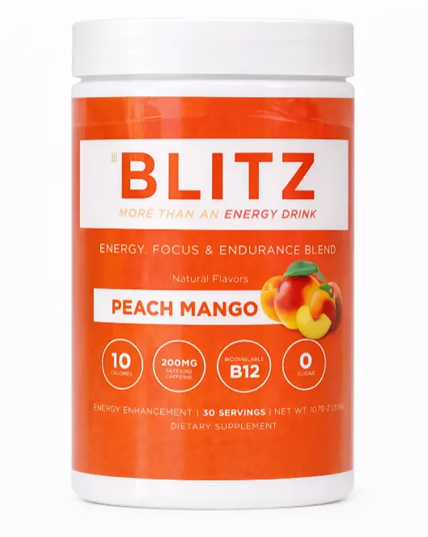 Blitz Energy Powder – Peach Mango | Clean Energy, No Crash, No Sugar | 200mg Focus Boost | 30 Servings