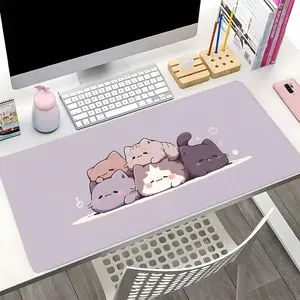 Cute Cats Pile XXL Desk Mat, Pastel Purple Background Big Mouse Pad with Anti-Slip Backing, Large Gaming & Office Pad, Kawaii Cat Themed Desk Accessory, Ideal Gift
