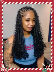 20-inch spiral curling piece with knotless box braid design, specially designed for women. This full lace braided wig includes a lace front and is made from a blend of materials perfect for everyday wear with bohemian curls.