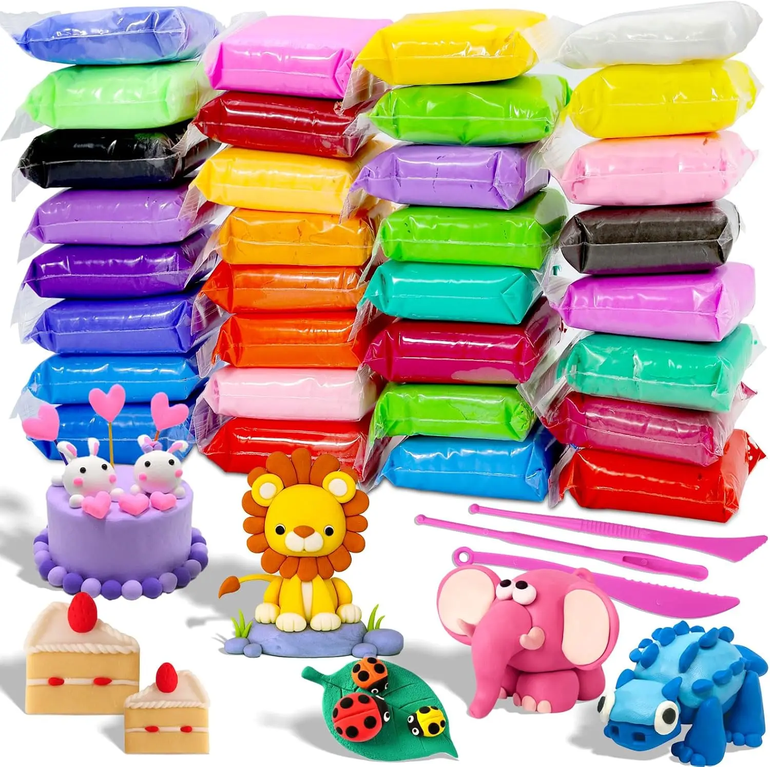 32-Color Air Dry Modeling Clay Kit with 3 Sculpting Tools, Safe Non-Toxic Educational Arts & Crafts Toy Gift for Kids sohochic