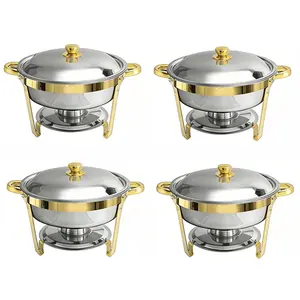 Round Buffet Catering Dish For Home and Outdoor 4 Pcs/ Sets golden