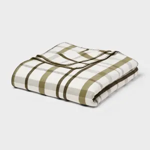 Full/Queen Brushed Cotton Blanket Green Plaid - Threshold