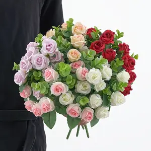 4-piece artificial rose bouquet - white, pink, orange, purple, champagne, and red for indoor/outdoor décor, centerpieces, home décor, wedding and engagement decorations | Real artificial roses, bouquet accessories, wedding decorations