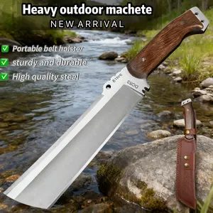 1pc sturdy and durable heavy-duty outdoor logging knife, kitchen bone cutting knife with wooden handle and scabbard, suitable for yard maintenance, clearing shrubs, and camping use. The best gift for outdoor sports friends