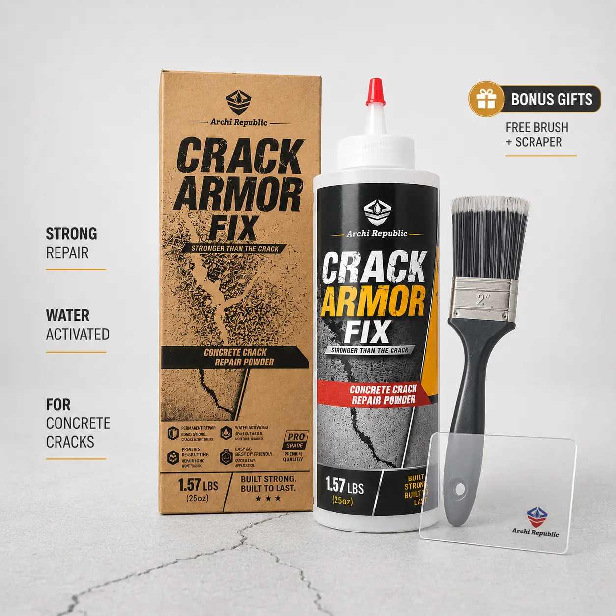 Archi Republic Concrete Crack Filler, 1.57 lb Invisible Sealant for Concrete & Masonry Cracks, Easy-to-Use High-Strength Long-Lasting Adhesive