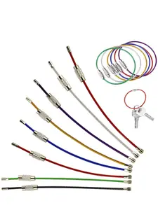5pcs/50pcs/100pcs Random Color Stainless Steel Plastic Covered Creative Keychains Wholesale, Casual Style, All Seasons Cable Loop with Twist Lock for Hanging Luggage Tags Key Rings Tags Keychain Set