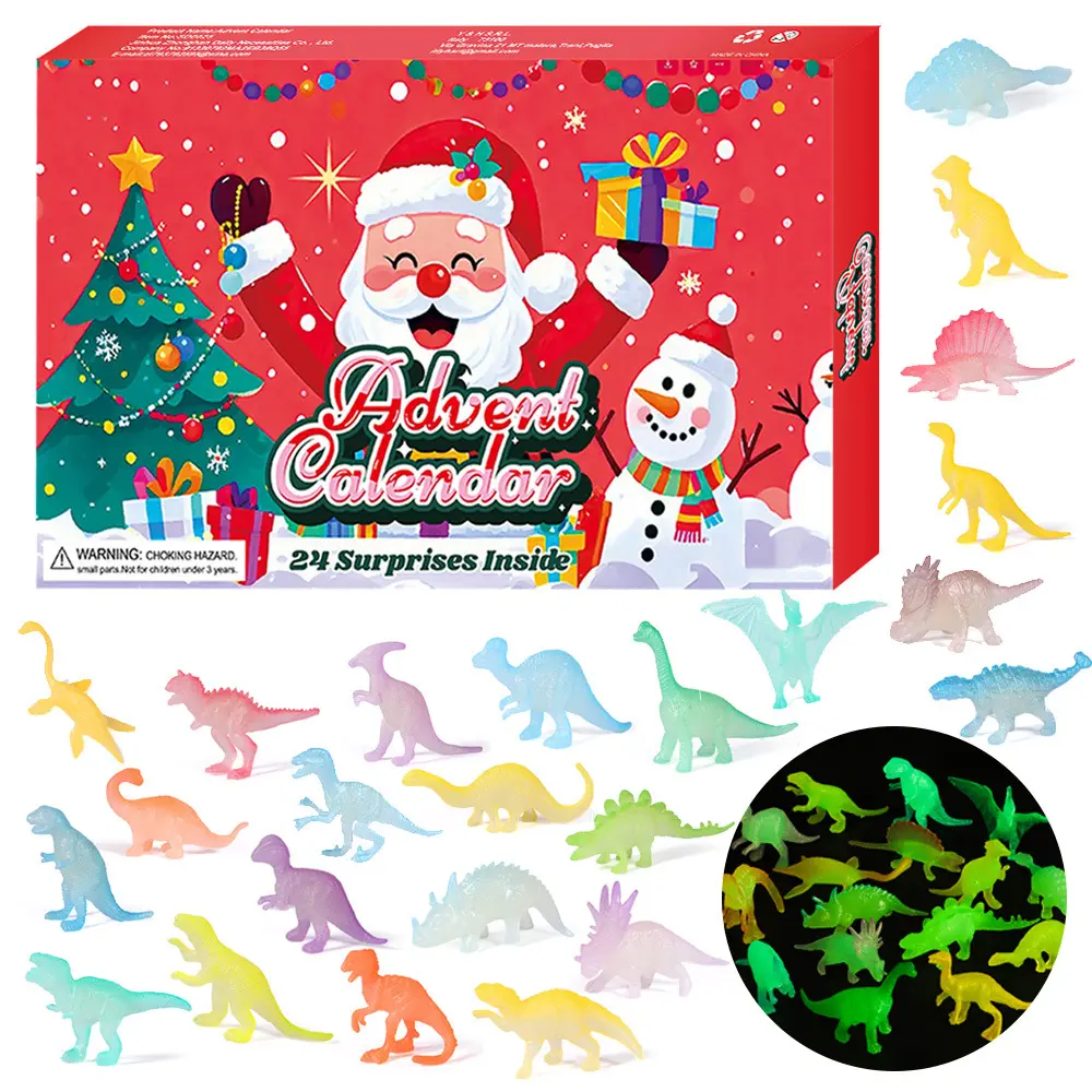New Advent Calendar for Kids 24-Day Christmas Countdown Glow in Dark Dinosaur Bulk Toy Set Holiday Gifts for Boys Girls