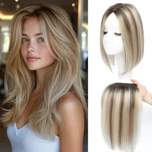 12Inch Human Hair Toppers Dark Brown 120% Density 4x4.8 Inch Swiss Base Glueless Anti-Slip Clips for Thinning Hair Women Natural Look#HairBeauty