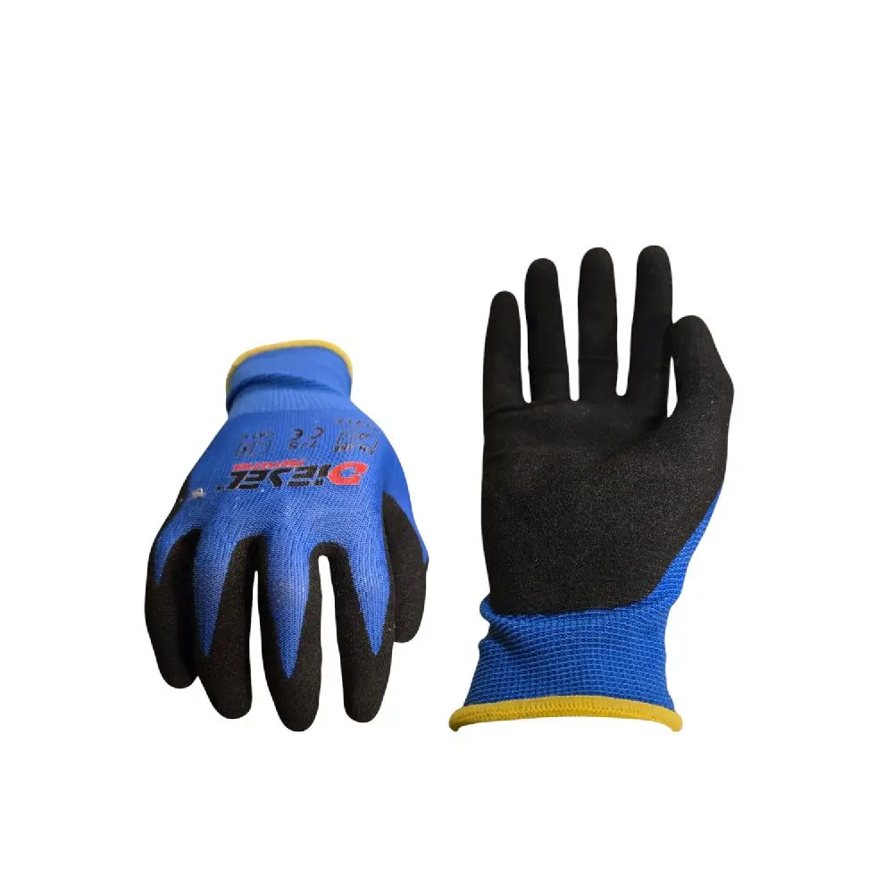 12-Pair Blue Coated Latex/Poly/Cotton Safety Gloves, Anti Slip Gloves, Work Gloves