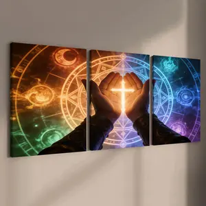 3-count wooden frame canvas, colorful magic array Guardian hand art poster, fashionable living room decoration art, modern family poster, suitable for corridor, office, room and bedroom decoration, waterproof printing