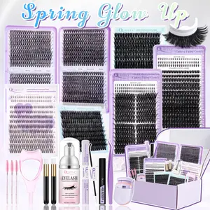 QUAFFLY Lash Clusters Kit, Individual Lash Clusters 1870Pcs DIY Lash Extension Kit Bottom Eyelash Extensions Kit D Curl with Lash Bond and Seal Lash Remover Tweezers Lash Curler Cleansing Mousse Shampoo Brush*2 Mascara Guard Eyelashes Extension Set