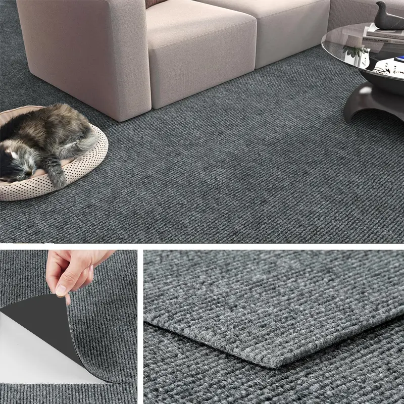Grey Self-Adhesive Carpet Tiles with Attached Padding, Peel-and-Stick Floor Squares (Adhesive, Easy-Install, Peelable, Stick-and-Go Floor Stickers) for Bedroom, Living Room, Adhesive Floor Stickers