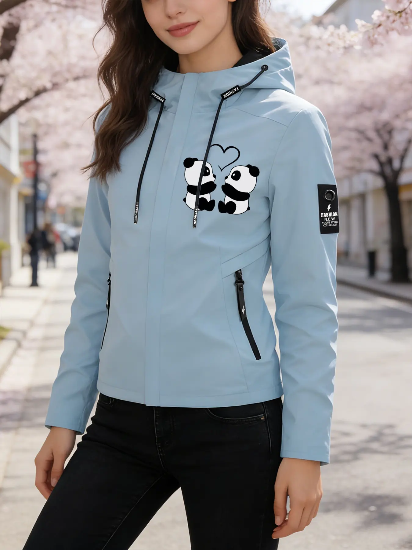Women's Hooded Windbreaker Jacket Love Heart Panda Cartoon Print Outdoor Jacket Multi Color Options Hooded Loose All Season Warm Wind Coat Ideal for Daily Commute Hiking Climbing Wear Skin Friendly Breathable Machine Washable