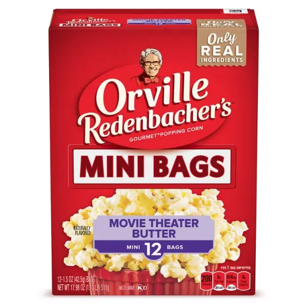 Snack Size Microwave Popcorn Mini Bags, Halal Movie Theater Butter Flavor Snack, 1.5 oz Each, 12-Count, 3g Fiber Per Serving, Movie Night Treat, Snack Size Popcorn