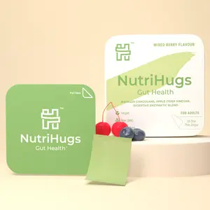 NutriHugs by MedHugs Edible Gut Health Strips Supplement - 30 Mixed Berry Oral Melts, Natural Dietary Probiotics, Apple Cider Vinegar, Digestive Enzymes - Supports Detox, Metabolism, Vegan, Non-GMO, Sugar-Free