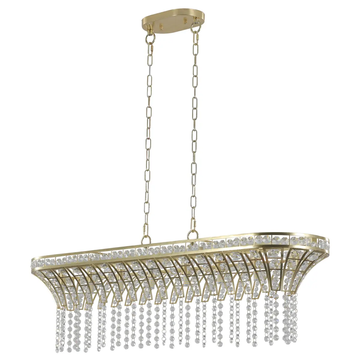 39.4 Inch Sand Gold Linear Rectangle Crystal Chandelier Adjustable Chain K9 Octagonal Bead Pendant Corrosion-Resistant Metal Frame 8-Light G9 Luxury Indoor Home Lighting