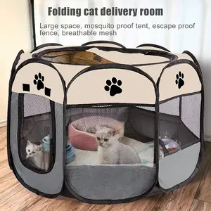 Portable Pet Playpen, Puppy Pet Playpen Indoor for Small Dogs Tent Crates Cage Outdoor, Portable Pop Up Dog Kennel Playpen with Carrying Case for Dogs/Cats/Rabbits, Removable Zipper Top, Grey