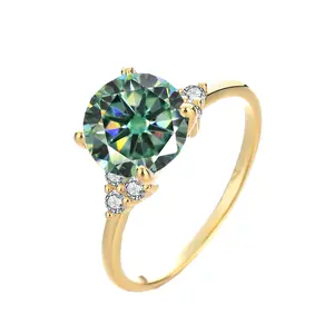 #83（Green Stone）925 Sterling Silver Synthetic Moissanite Ring 3CT