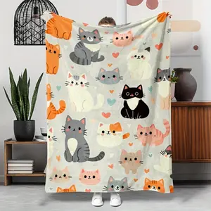 [Adorable Cat Blanket] Soft Cozy 1pc Adorable Cat Print Flannel Blanket | All-Season Multi-Use Throw for Sofa, Camping, Travel & Gifts, Blanket Halloween and Christmas Gifts , Durable Machine-Washable