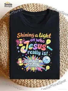 Men'S VBS T-Shirt Shining a Light on Who Really Is Short Sleeve Crew Neck Tee Suitable for Daily Wear Church Events And Holiday Gifts Religious Apparel for Year-Round Casual Wear with
