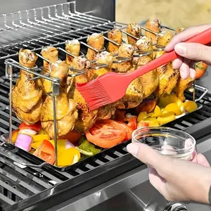 Foldable Stainless Steel Chicken Leg Wing Rack, Smoker Grill Stand, Oven Accessory, BBQ Accessories, Perfect for Home, Picnic, Camping, Cooking, Portable, Barbecue Utensils