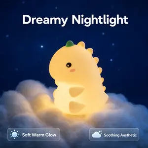 Cute Dinosaur Silicone Night Light for Kids - Rechargeable Touch Lamp, Soft Eye-Friendly Glow Nursery Light, Squishy Stress Relief Toy for Toddlers Bedroom, Portable USB Bedside Lamp