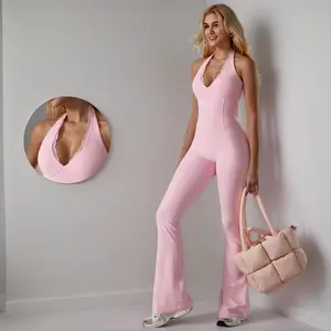 Backless Halter Jumpsuit , Soft Stretch Fabric, Moisture-Wicking , Yoga, Gym & Active Lifestyle , Women's Versatile Activewear Fitness Outfit Workout Apparel,jumpsuit women, Gym Activewear, Snug Elastic