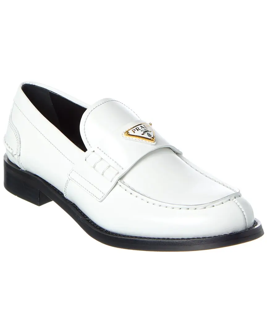 Prada Logo Brushed Leather Loafer