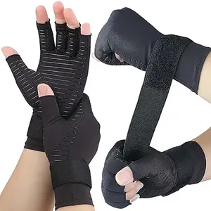 Copper Compression Gloves for Carpal Tunnel Pain Relief,with Adjustable Strap to Alleviate Hand Pains,Fingerless Computer Typing Glove for Rheumatoid Women/Men