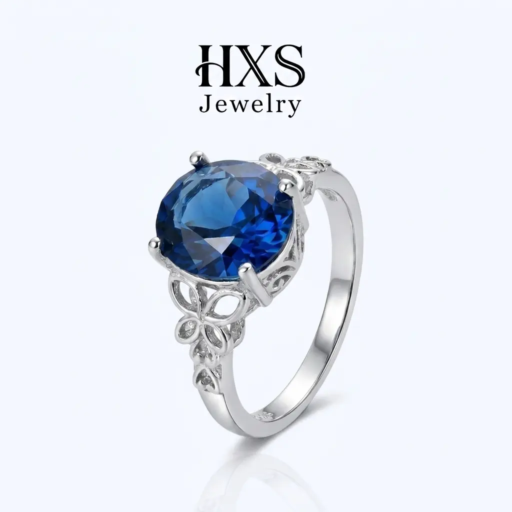 925 Sterling Silver Ring for Women, Elegant Floral Filigree Band with an Oval Blue Sapphire, Anniversary Engagement Bridal Rings, Elegant Fashion Rings