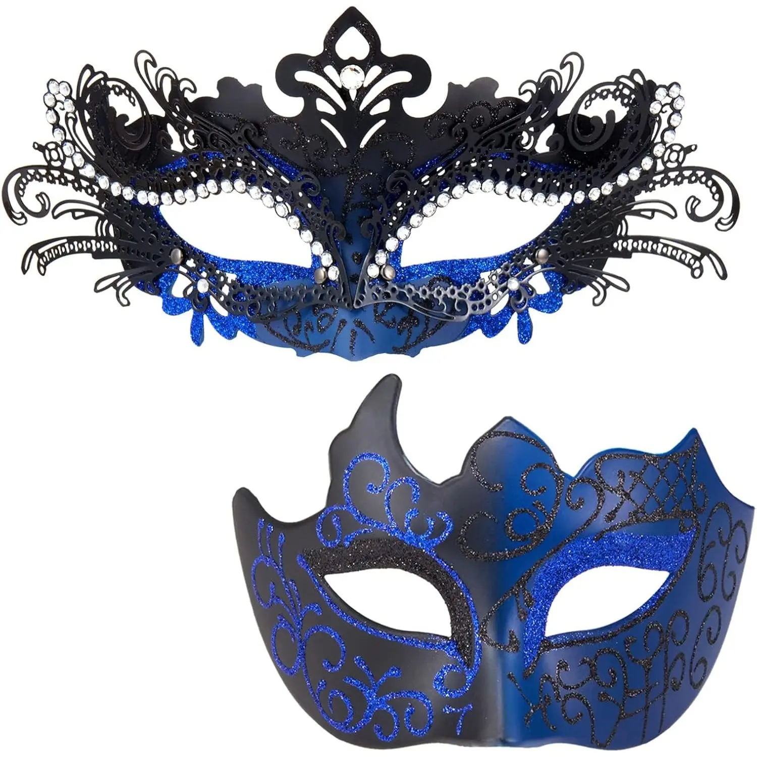 [Summervibes] 2Pcs/Set Couples' Shiny Rhinestone Metal Filigree Venetian Masquerade Masks,Men's Mardi Gras Accessories,Halloween   Christmas   Party Gifts,Hand Tool Kits