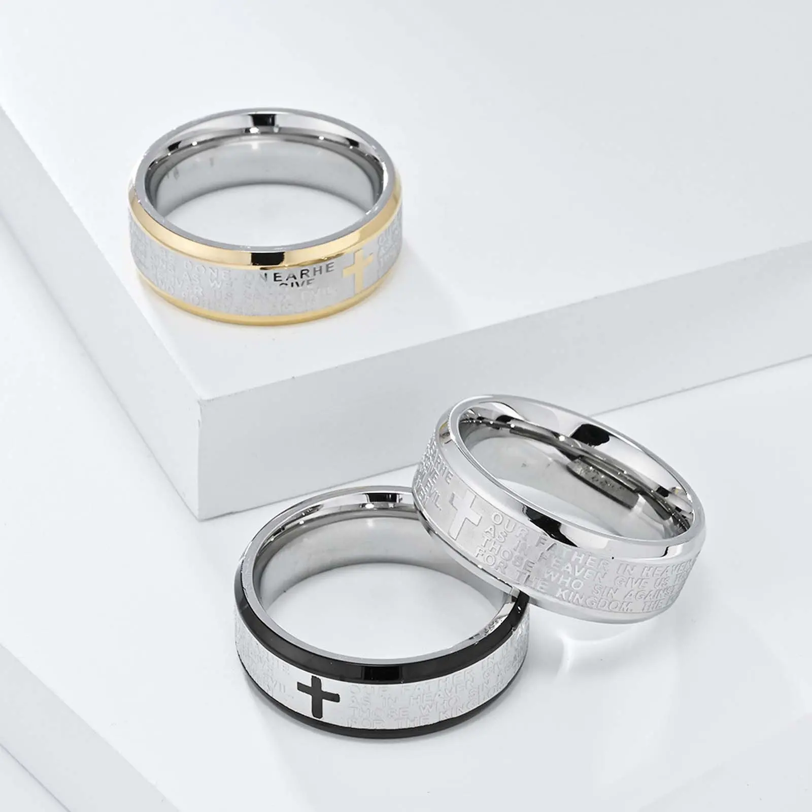 Stainless Steel Cross Prayer Ring – Unisex Faith Jewelry Gift for Daily Wear