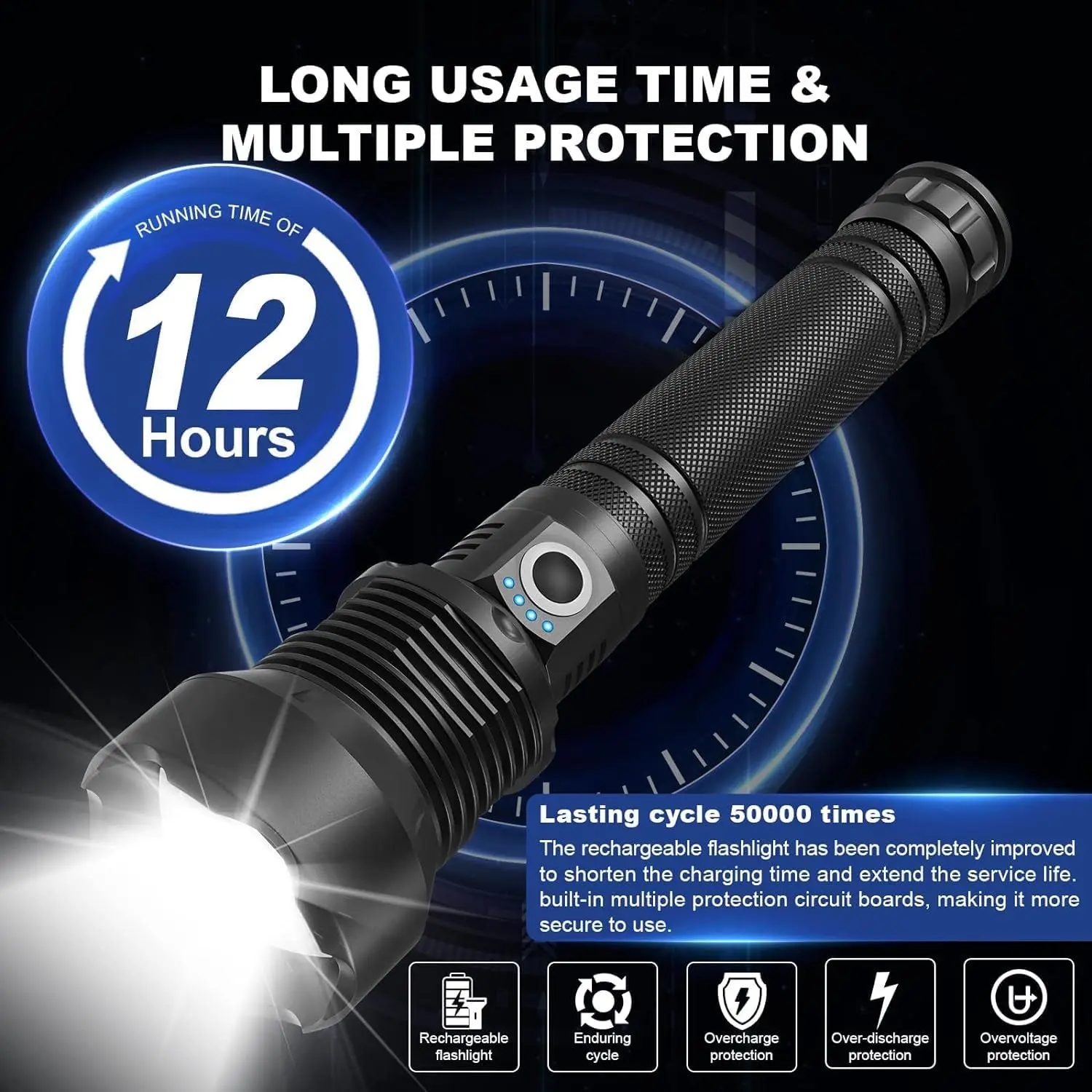 Rechargeable LED Flashlight, 990000 High Lumens XHP90.2 High Powered Tactical Flashlight - Zoomable, IPX7 Waterproof Durable, USB Rechargeable for Camping, Emergency, High Powered Flashlight
