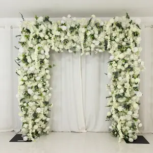Roll Up Flower Backdrop for Arch Stand - White with Fabric Backing, 8ftx8ft - Artificial Silk Roses, Hydrangeas & Chrysanthemums for Wedding Backdrop