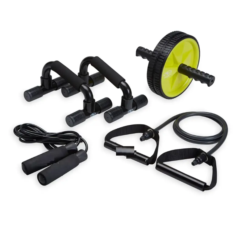 Home Gym Kit, Includes Resistance Tube, Ab Wheel, Jump Rope and Push-Up Bars