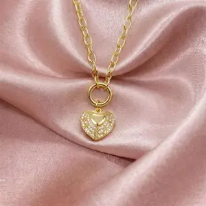 KissYan Gold Heart Necklace Meaningful Valentine’s Day Jewelry Adjustable Chain with CZ Pendant and Angel Wing Red Heart Lock Design Romantic Gift for Women and Men