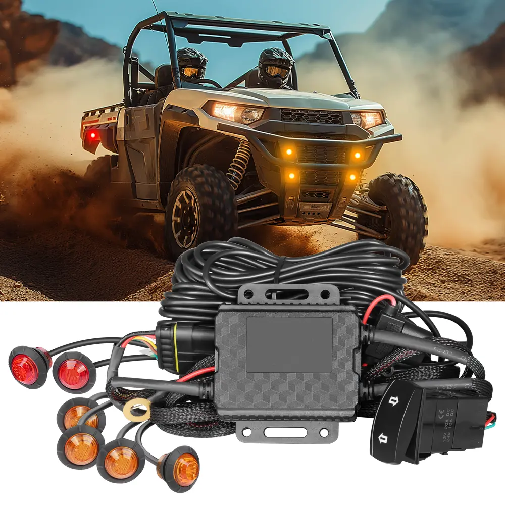 ANGU-OFFROAD UTV LED Blinker Turn Signal Kit - 6-Pod Vehicle Accessories, 4 Amber Indicators, 2 Red Tail Lights, ON-OFF Rocker Switch, Plug-and-Play, Compatible with Can-Am Defender X3, Polaris Ranger RZR (No Horn, Brake Function), Led Pod Lights