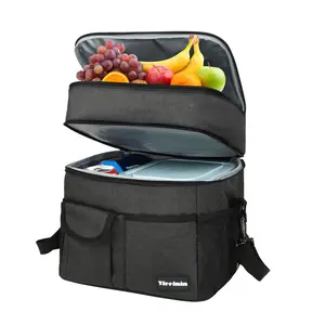 Double Deck Lunch Bag Dual Compartment for Women Men Work Office Sport Insulated