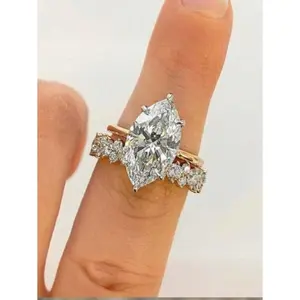 2 Pcs/Set Marquise Engagement Ring Set Eternity Cubic Zirconia Wedding Band Ring For Women Teen Girls Valentine's Day Jewelry Gifts Valentines