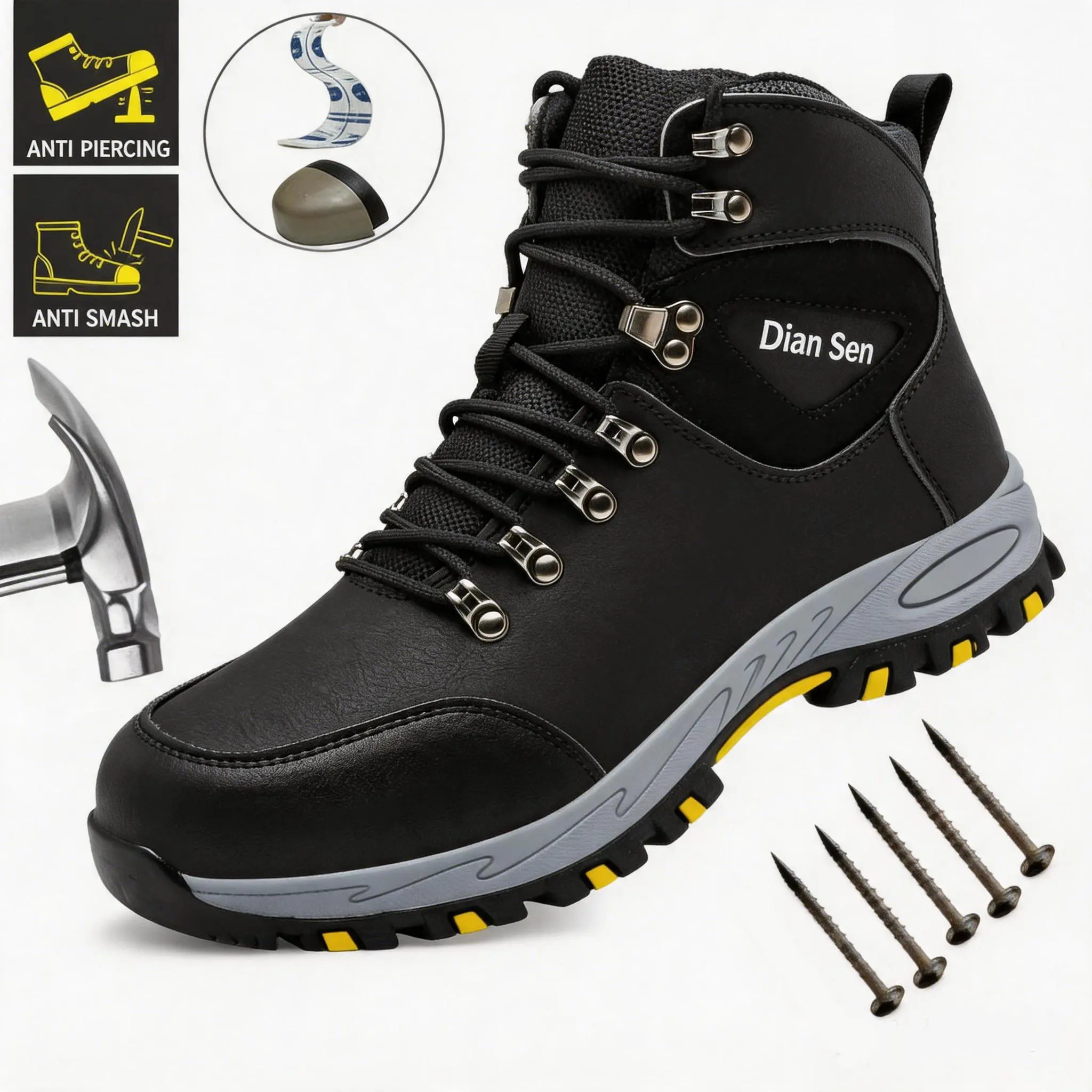 Men's Steel Toe Work Boots, Minimalist Fabric Safety Shoes with a Puncture-Proof Sole, Lightweight & Breathable for Outdoors Construction, Boot, Round Toe, Laces, Water Resistant, Work & Safety Footwear, Athletic, Flexible, All Season, Casual